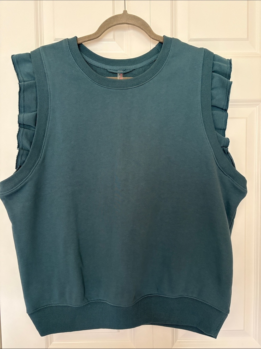 FP Movement by Free People Teal Ruffle-Trim Sleeveless Sweatshirt
